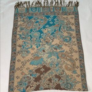 Teal, tan, and brown pashmina shawl/ scarf
